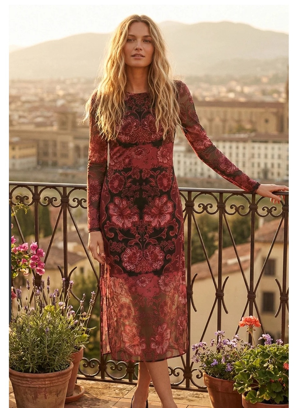 John’s Was Tulus Mesh Long Sleeve Scilla MIDI Dress Size Small, NWOT